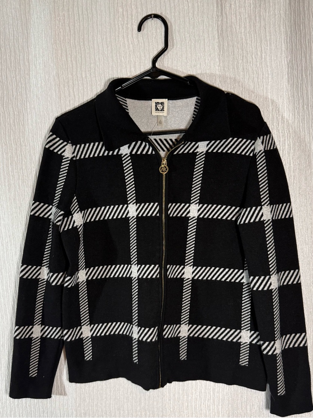 Anne Klein Black and White Plaid Zip-Up Jacket